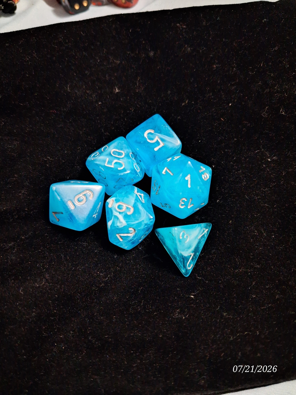 Source Unknown Blue Marble Polyhedral RPG Dice Set with Silver Numbers